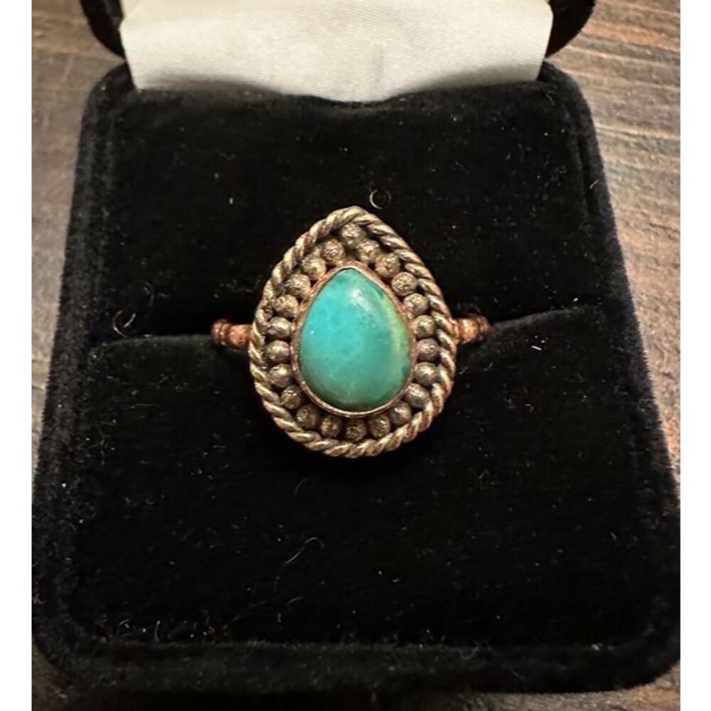 Teardrop Turquoise Pure Copper Ring Size 8